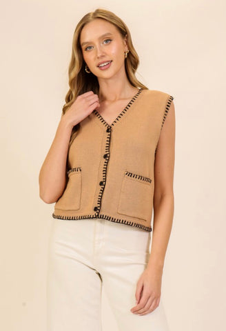 Camel Stitched Sweater Vest