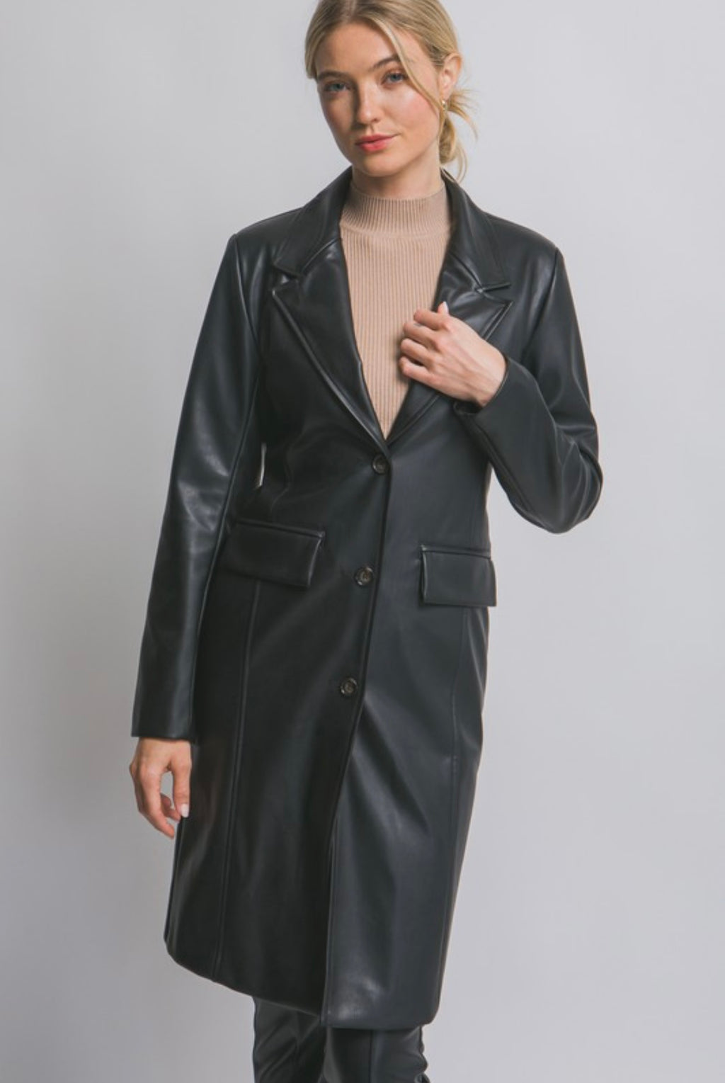 Black Vegan Leather Trench Coat