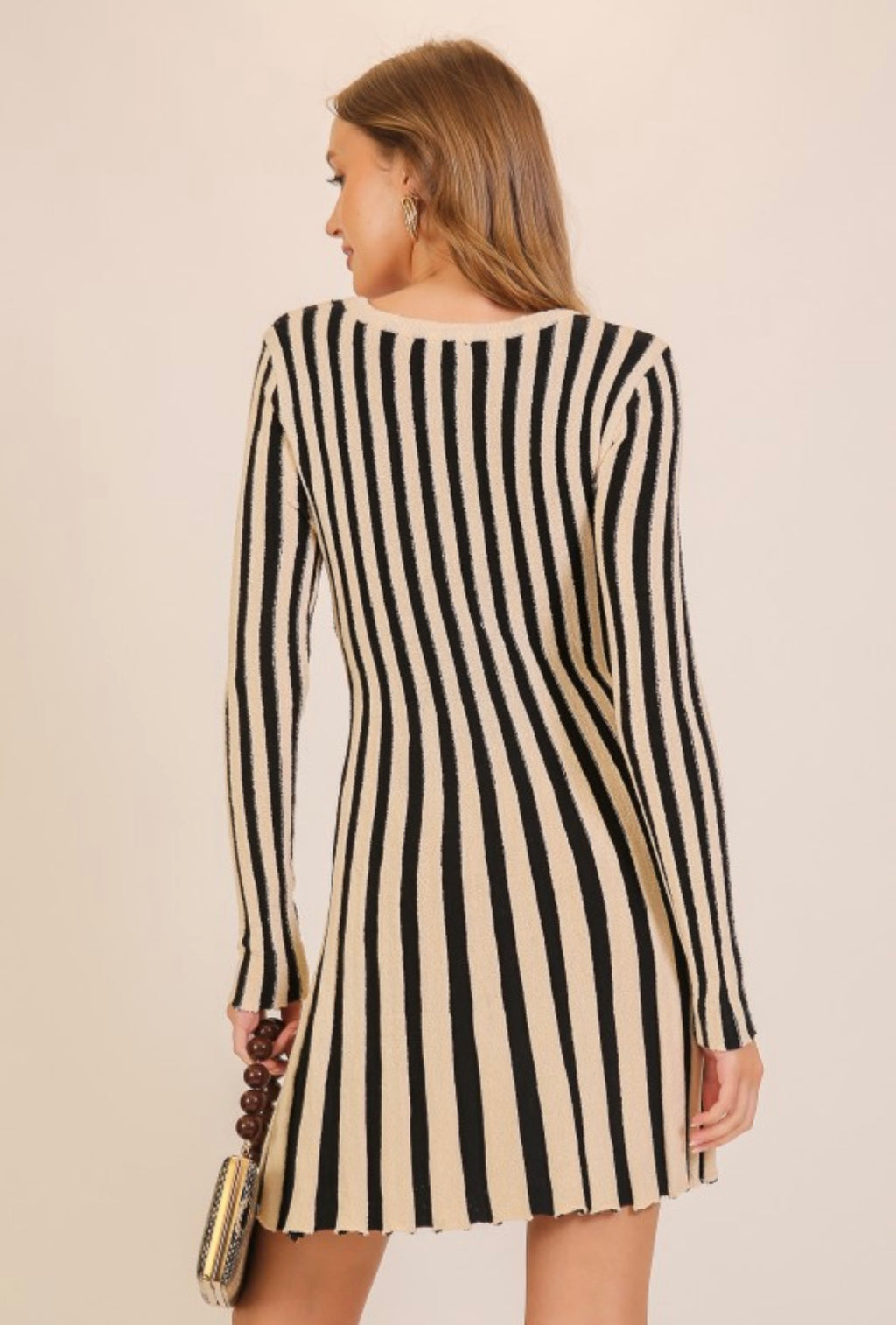 Cream Stripe Knit Dress