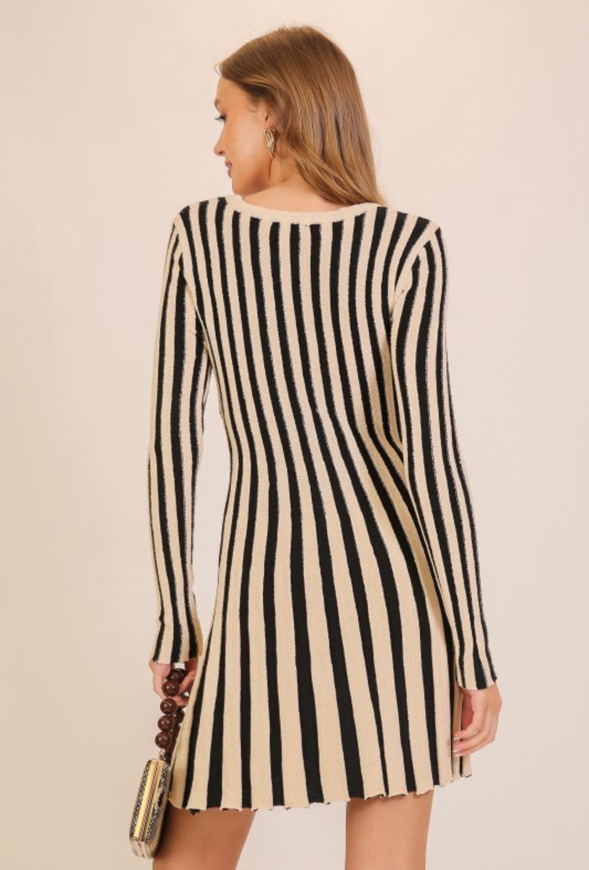 Cream Stripe Knit Dress