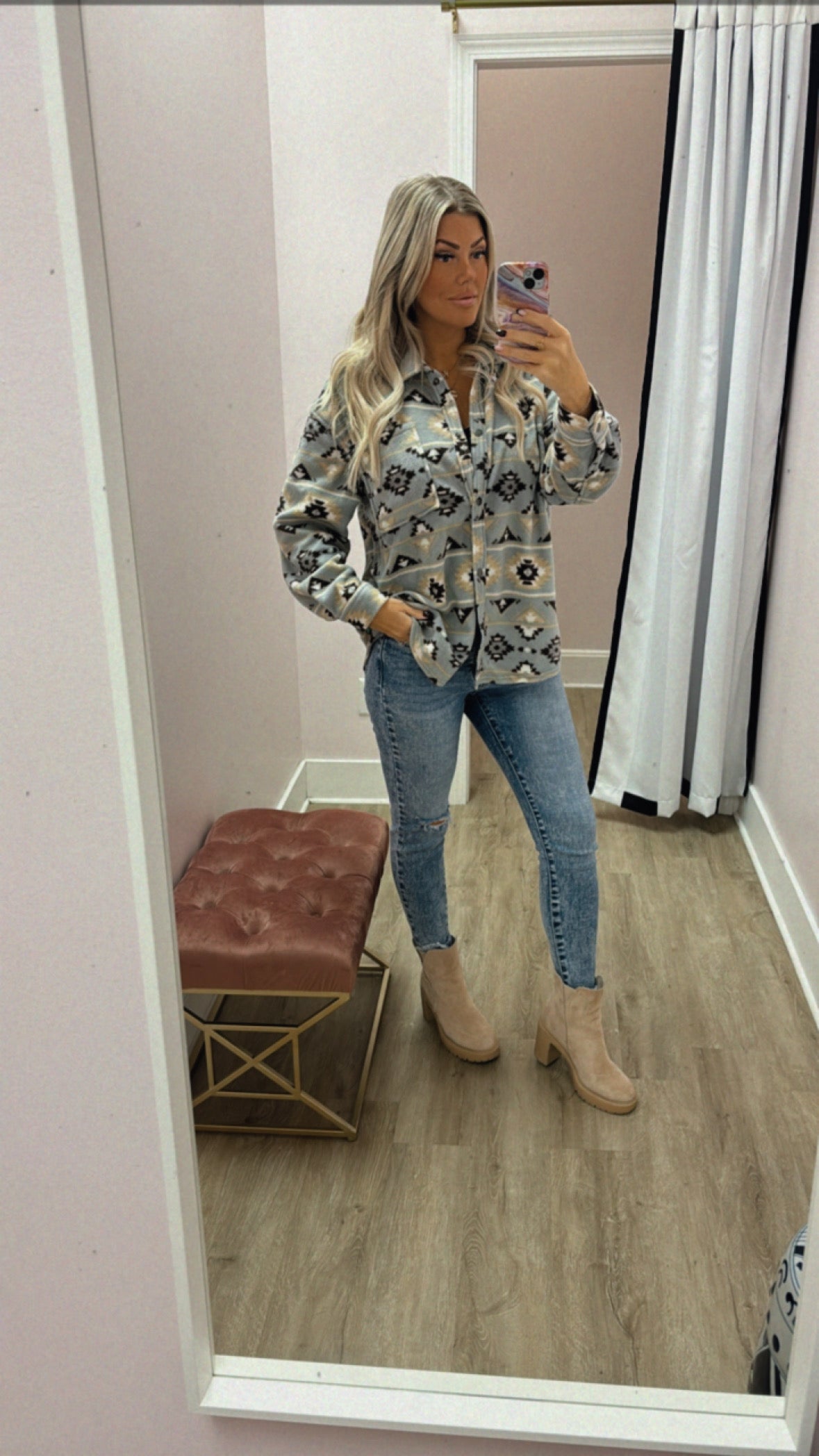 Grey Aztec Fleece Shacket