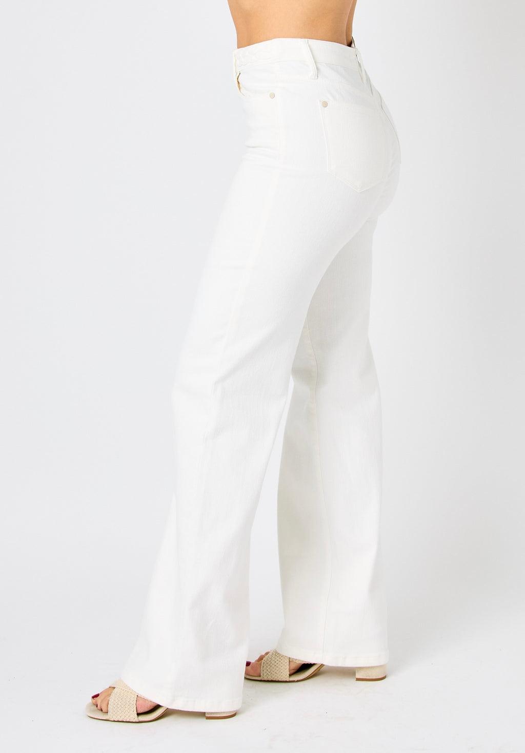 White Braided Wide Leg Jeans