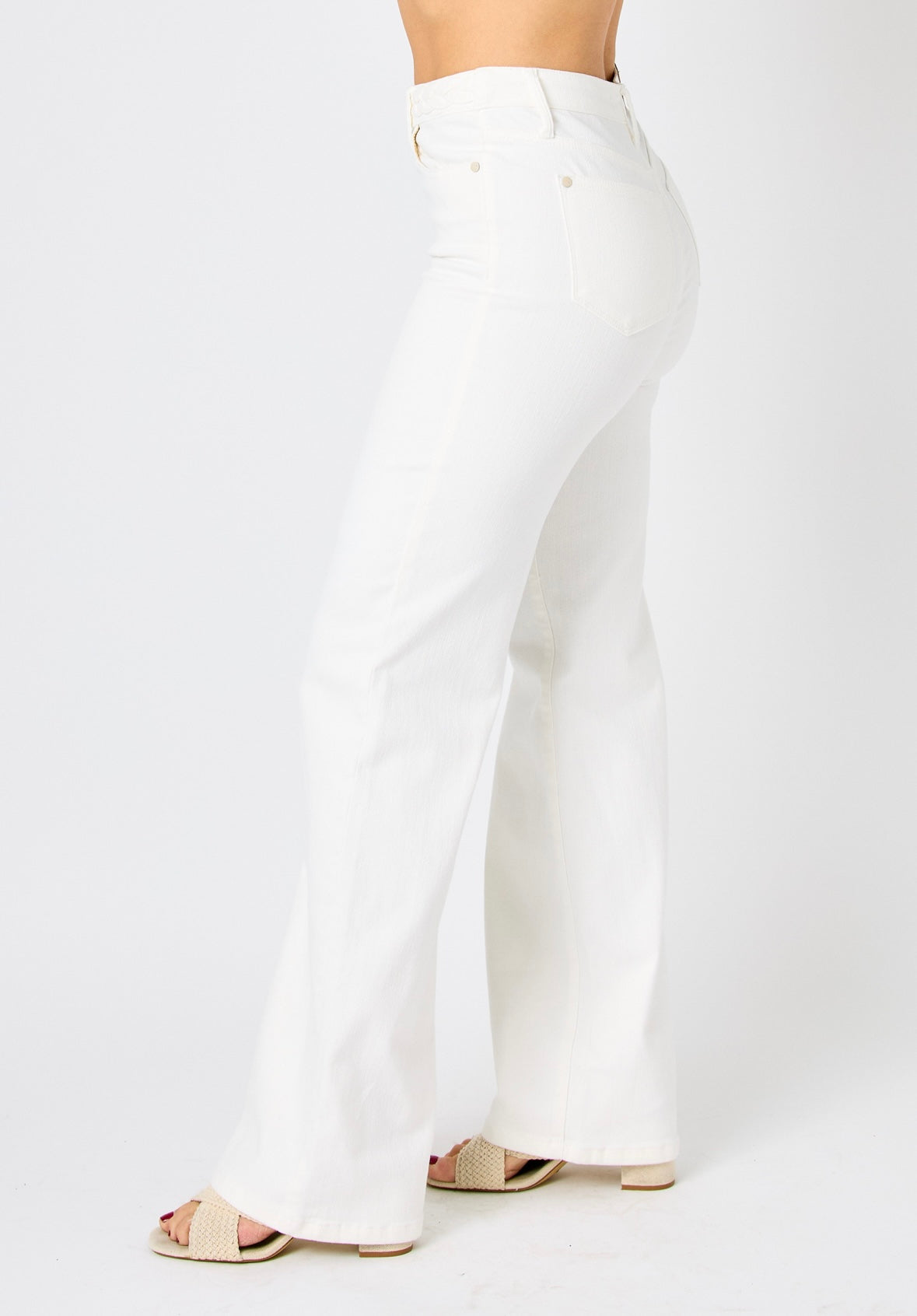 White Braided Wide Leg Jeans
