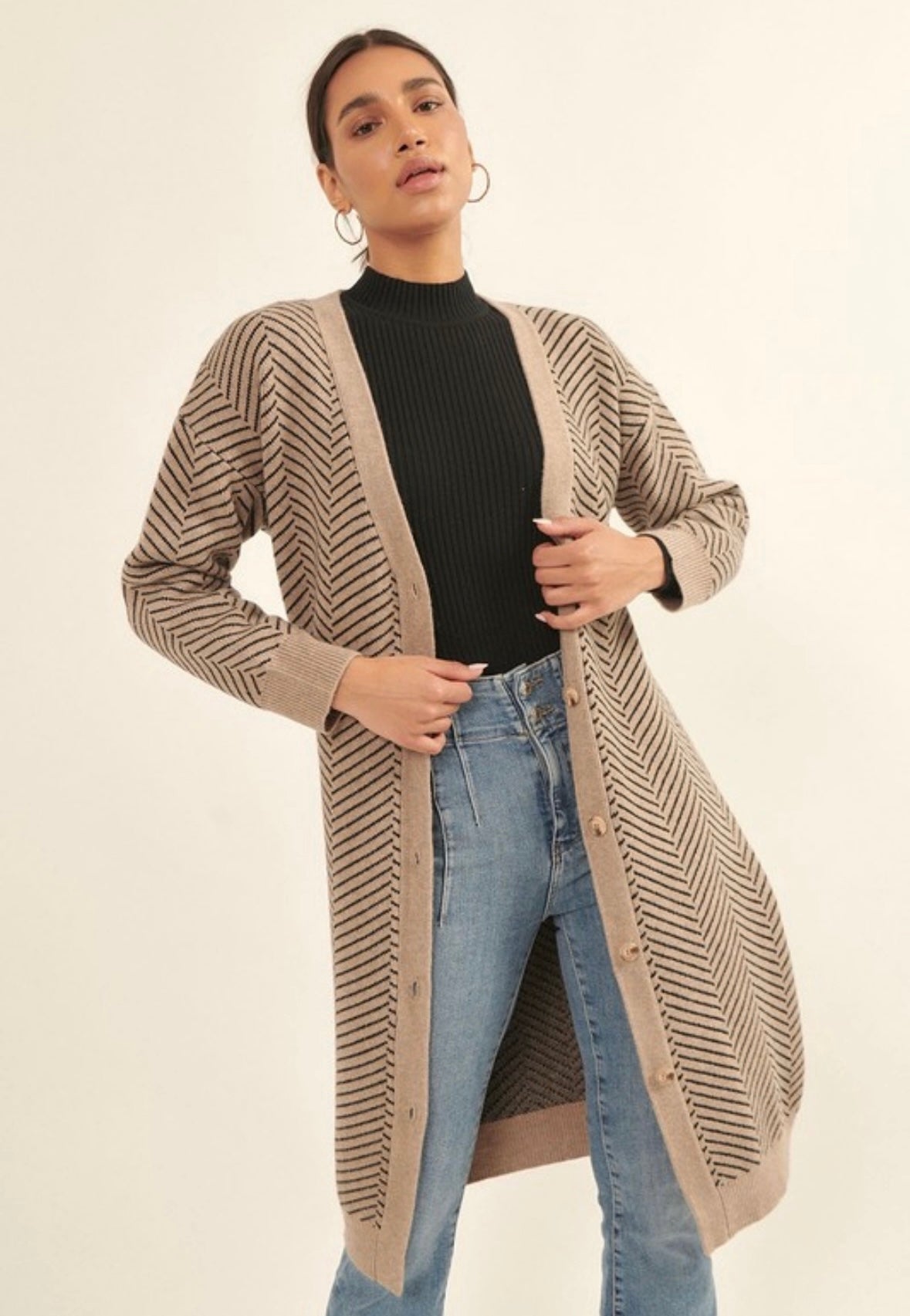 Taupe Chevron Duster Cardigan
