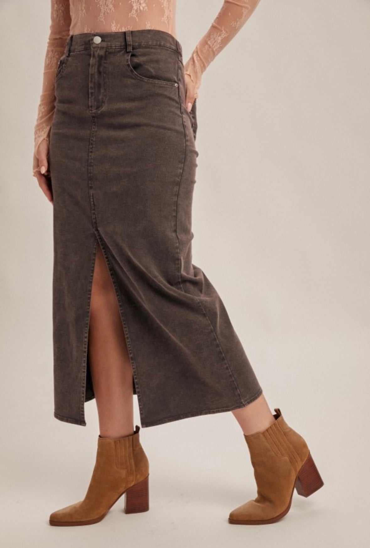 Grey Slit Skirt