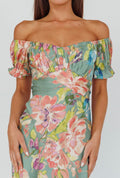 Sage Floral Off The Shoulder Dress