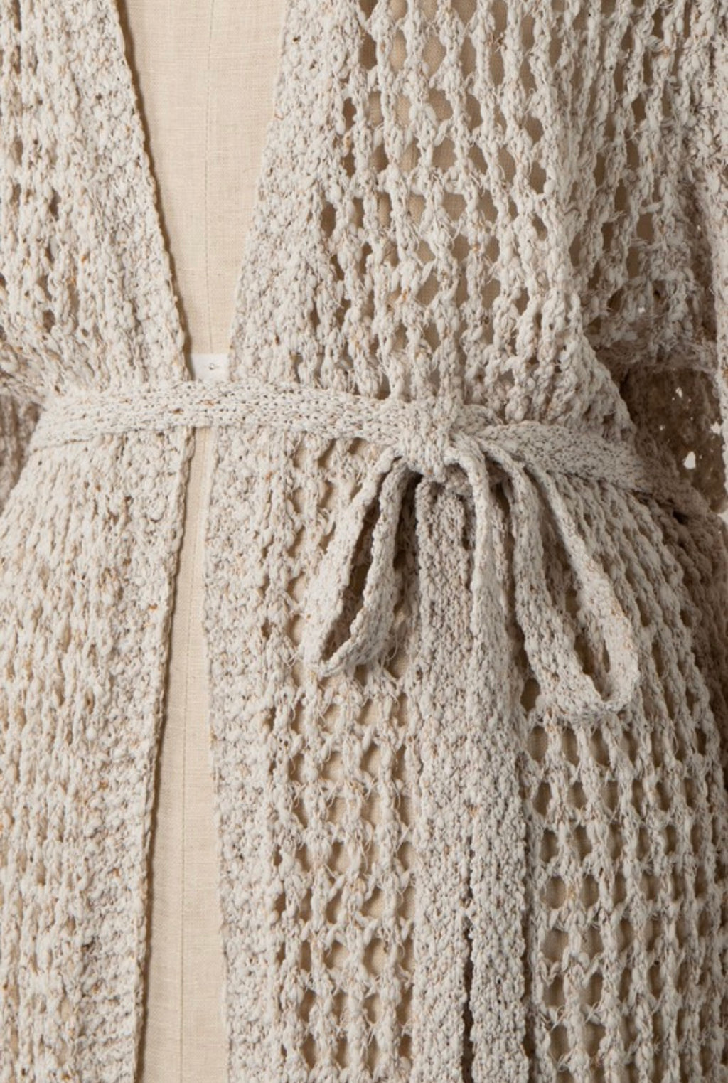 Oatmeal Crochet Belted Cardigan