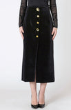 Black Velvet Slit Button Skirt