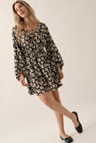 Black Floral Lace Up Mini Dress
