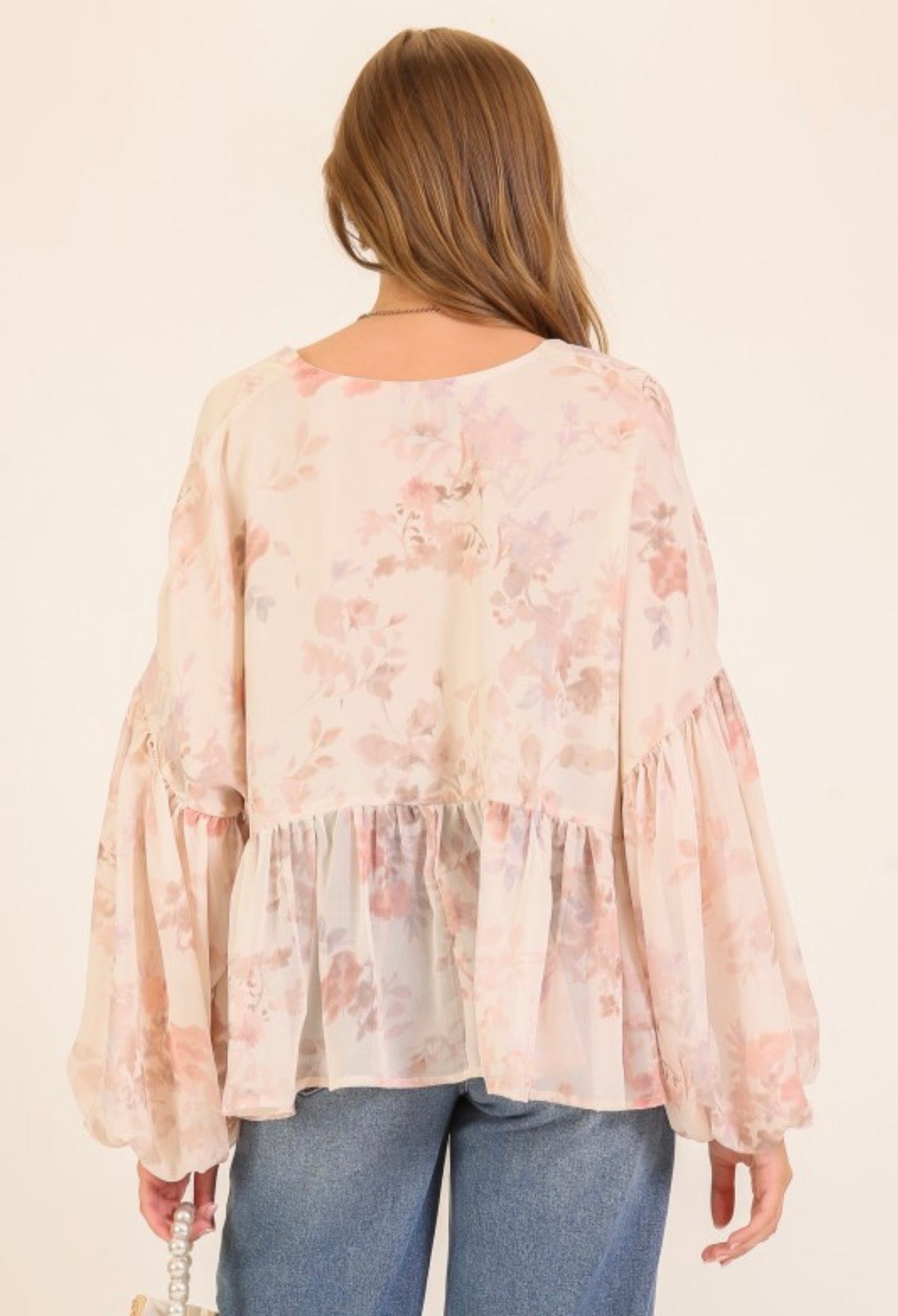 Cream Floral Peplum Top