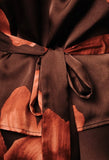Brown Floral Satin Tie Blouse