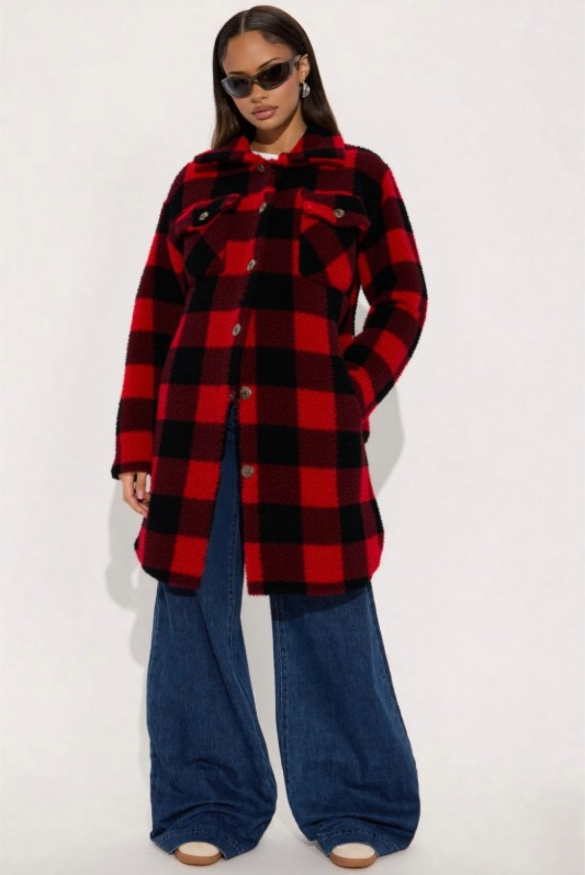 Red Plaid Sherpa Coat