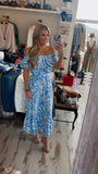 Blue Zebra Off The Shoulder Dress