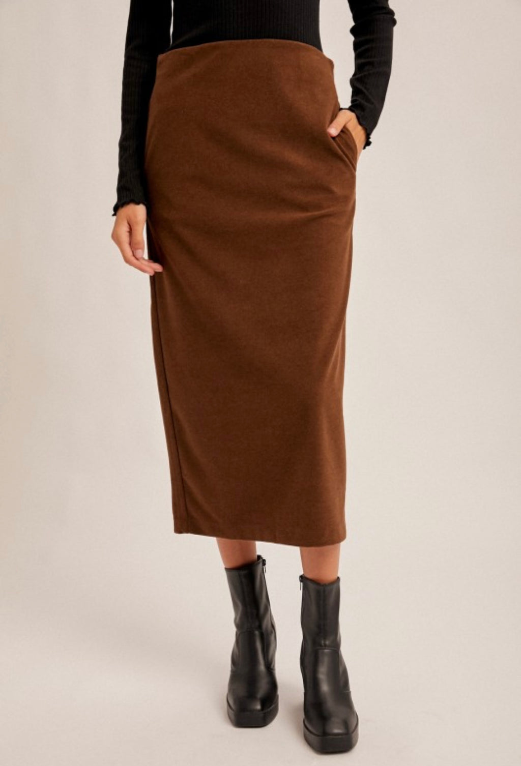 Coffee Textured Midi Skirt