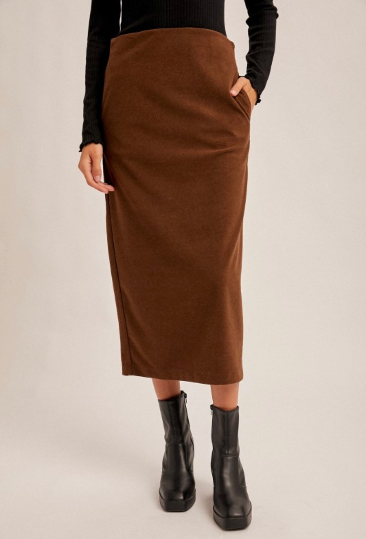 Coffee Textured Midi Skirt