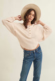 Cream Waffle Cropped Henley Top