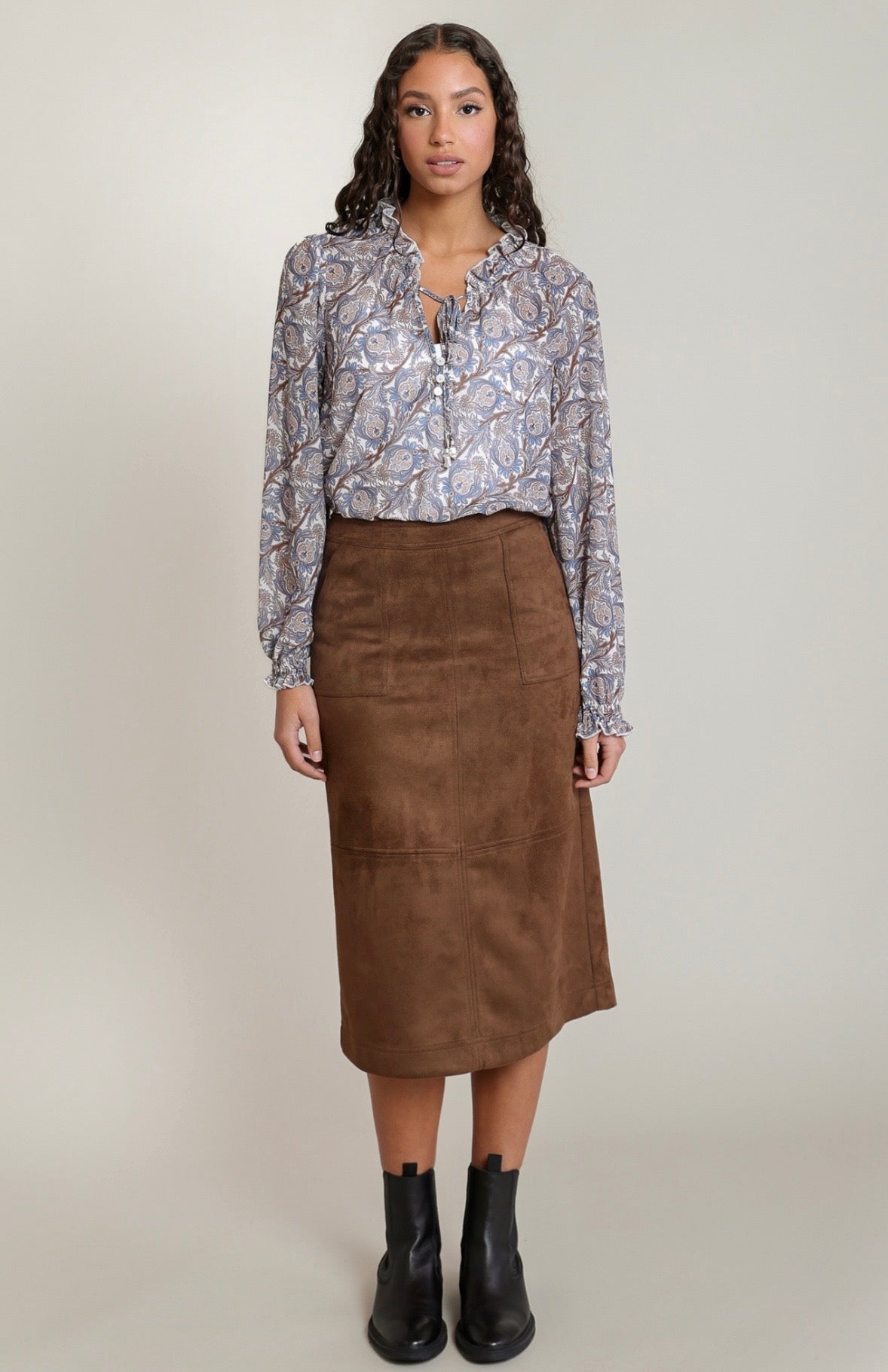 Caramel Suede Slit Skirt