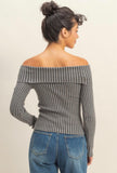 Grey Off The Shoulder Ribbed Top
