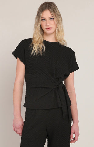 Black Textured Tie Top