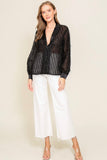 Black Fringe Glitter Button Down