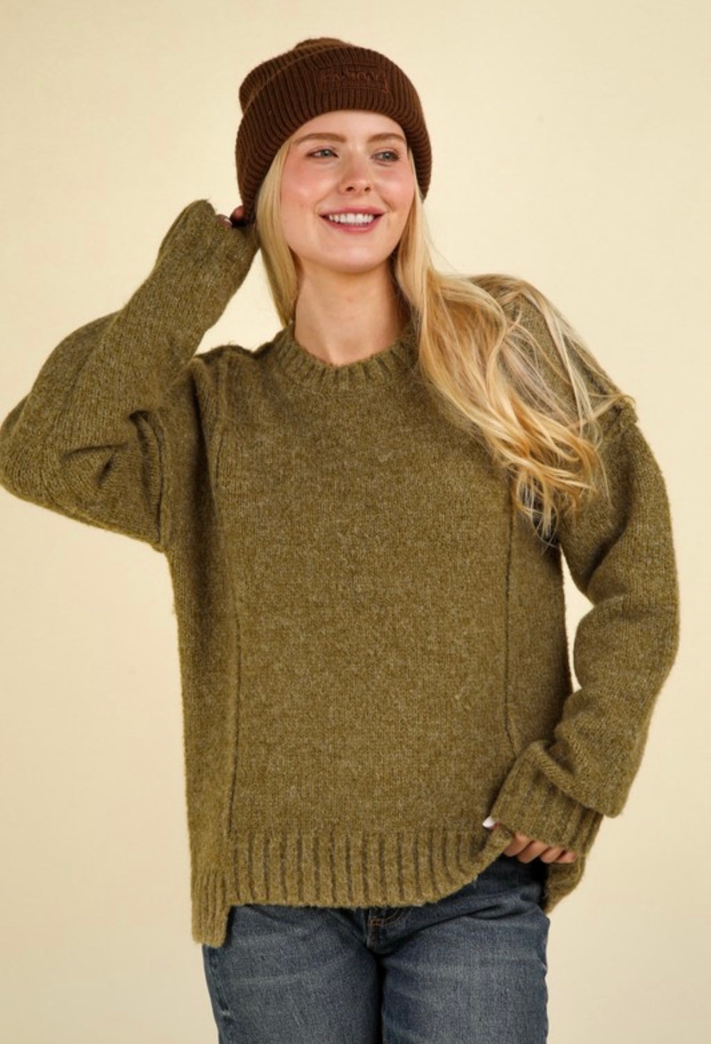 Olive Reverse Stitch Sweater