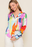 Multicolor Print Satin Button Down