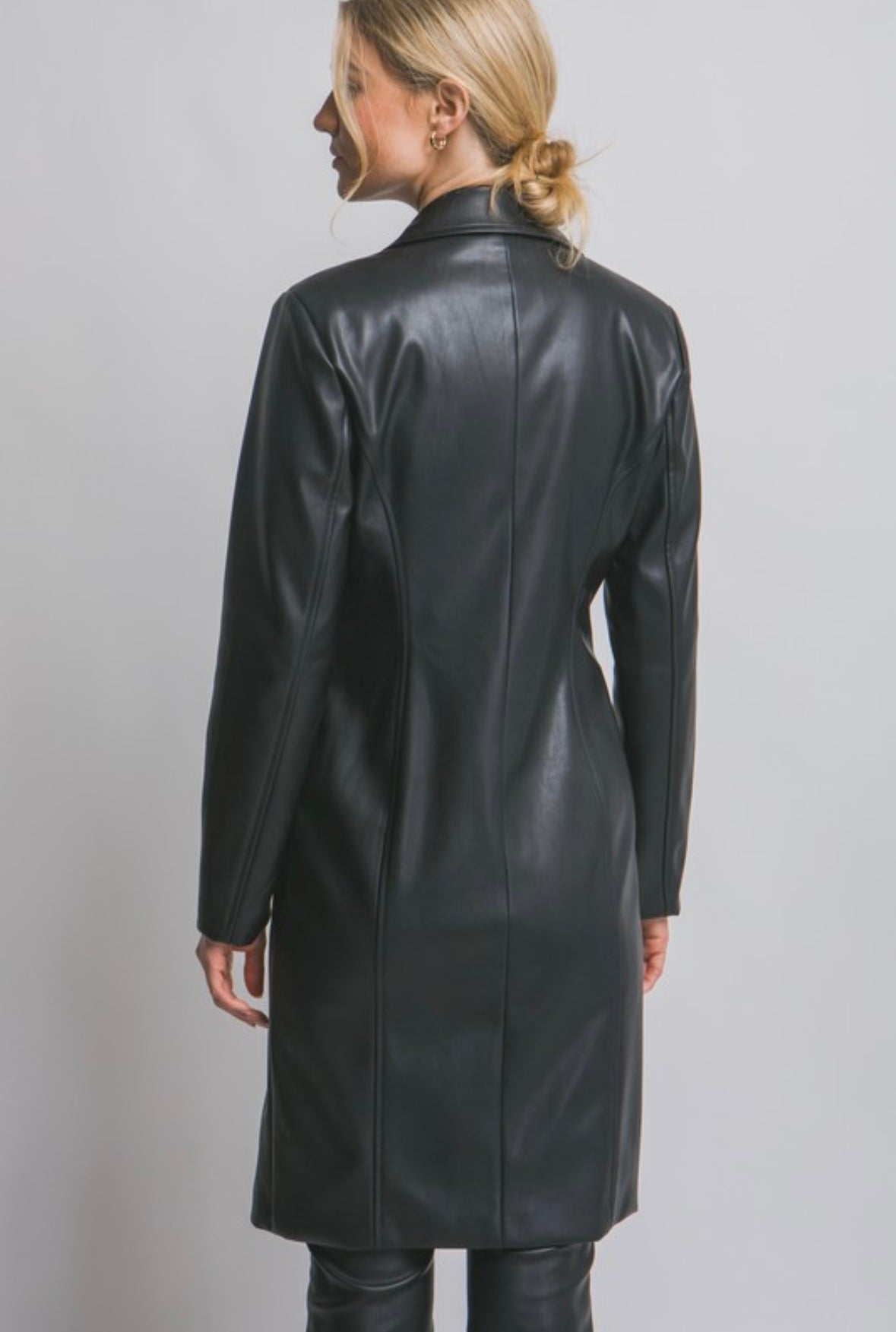 Black Vegan Leather Trench Coat