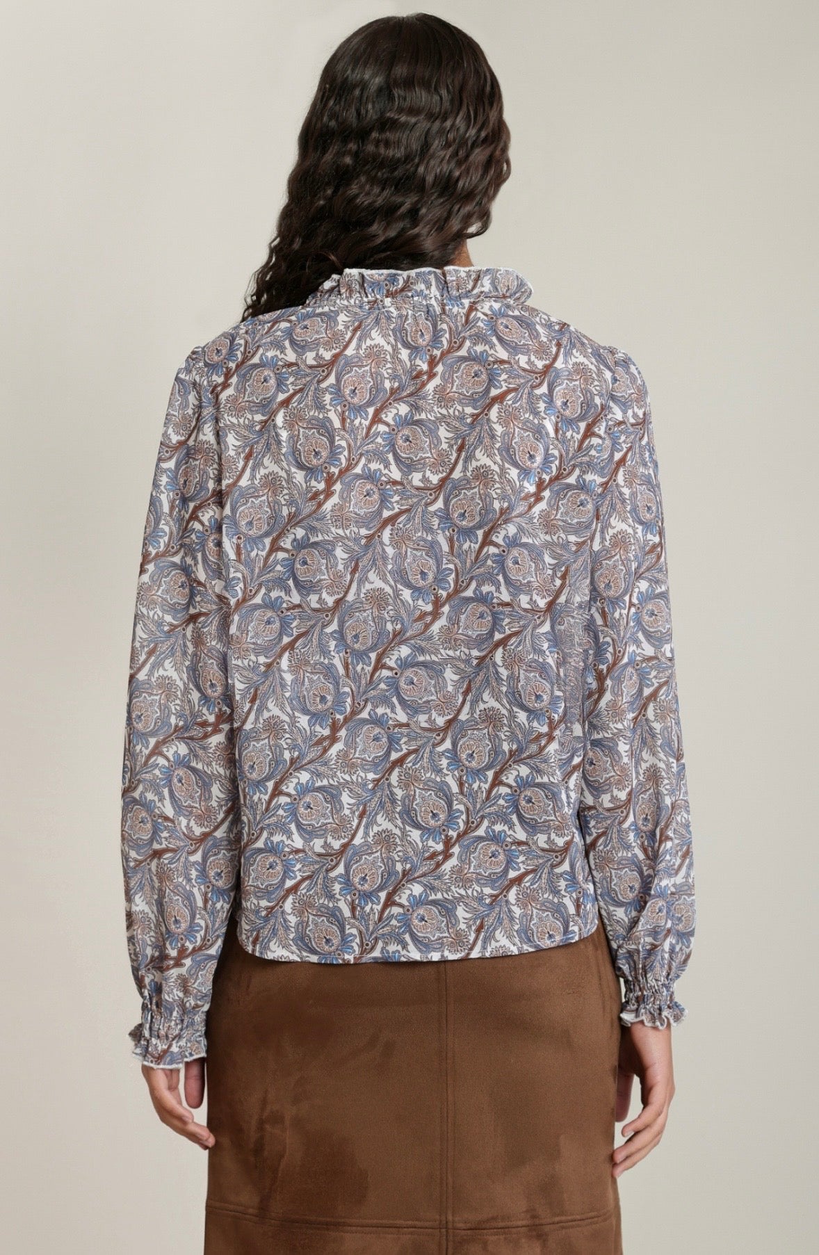 Blue Paisley Peasant Top