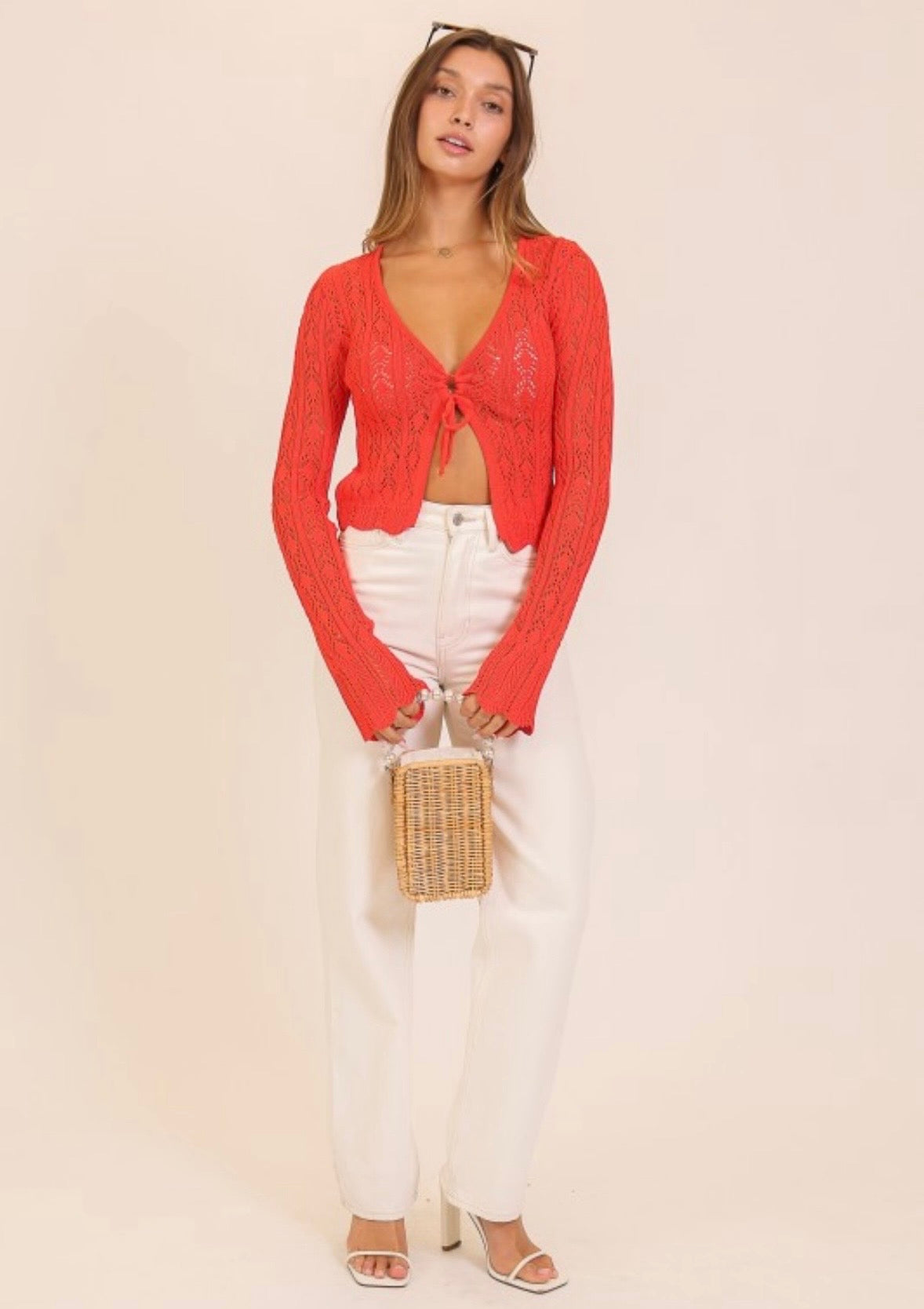 Red Crochet Tie Cardigan