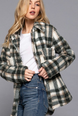 Evergreen Plaid Sherpa Jacket