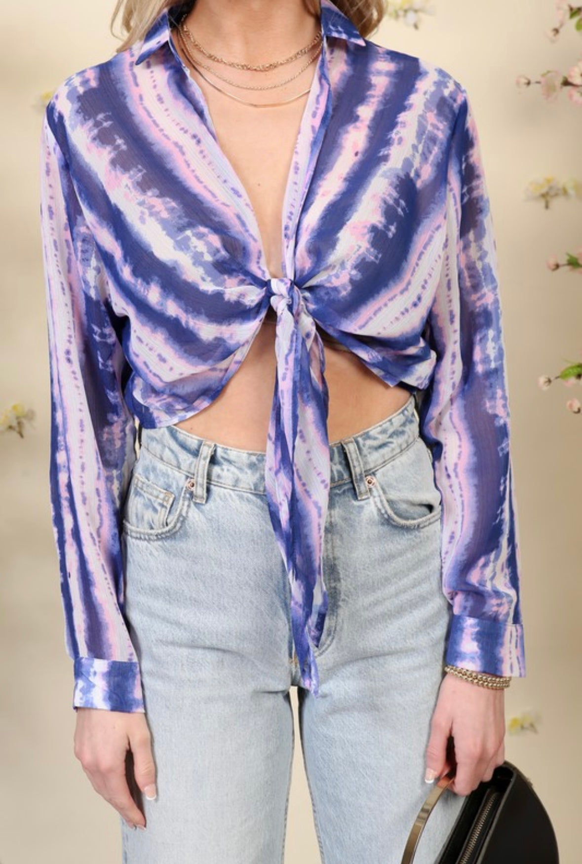 Blue Tie Dye Sheer Tie Top