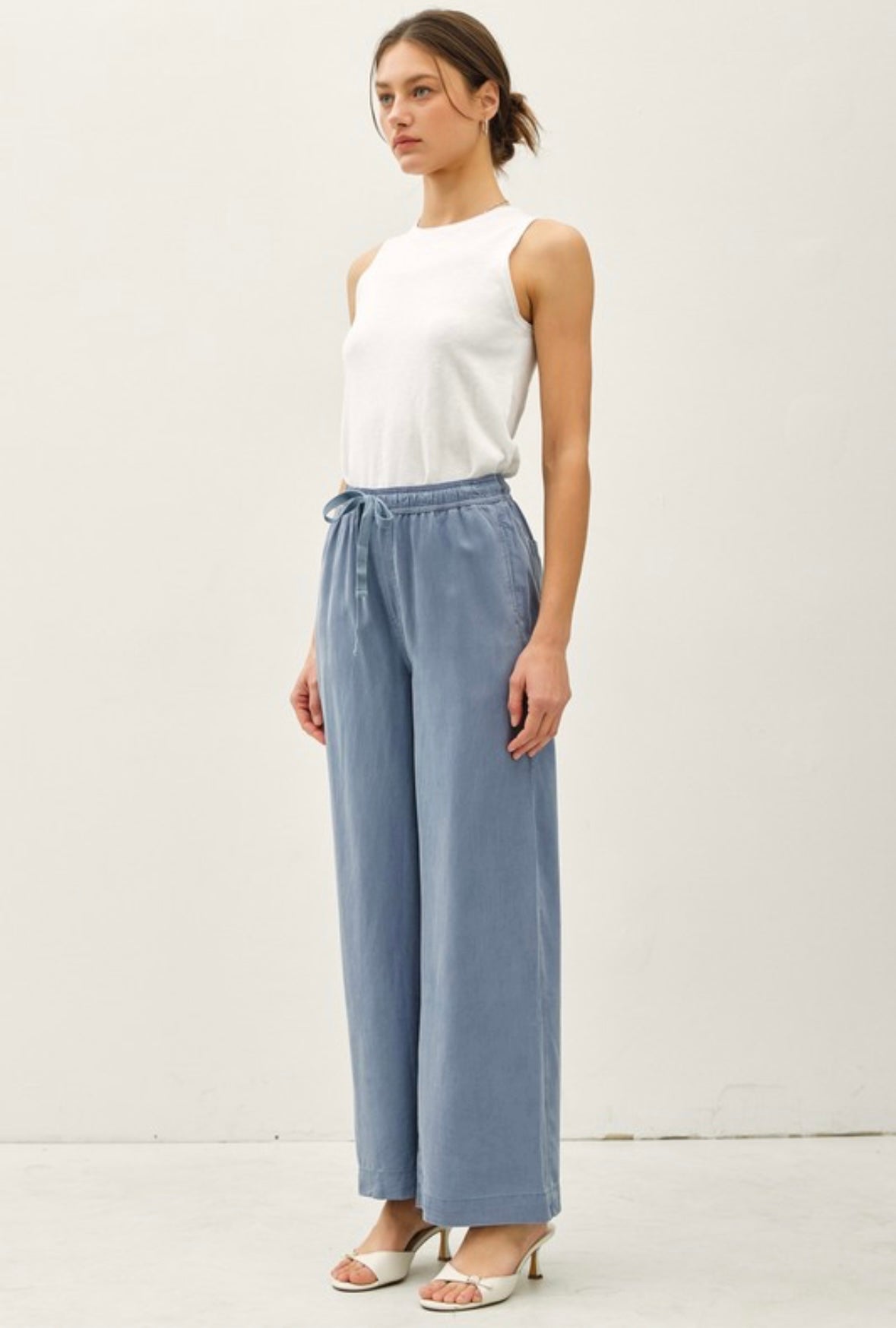 Blue Tencel Wide Leg Pants