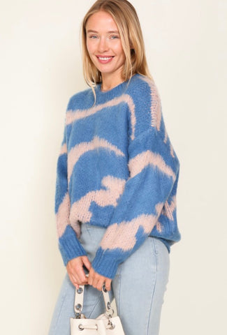 Blue Tiger Print Sweater