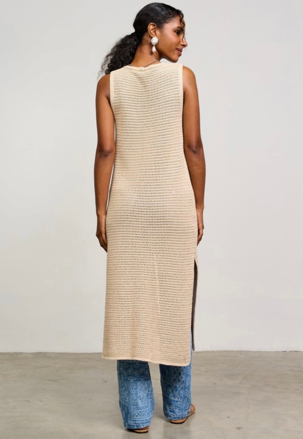 Cream Crochet Duster Vest