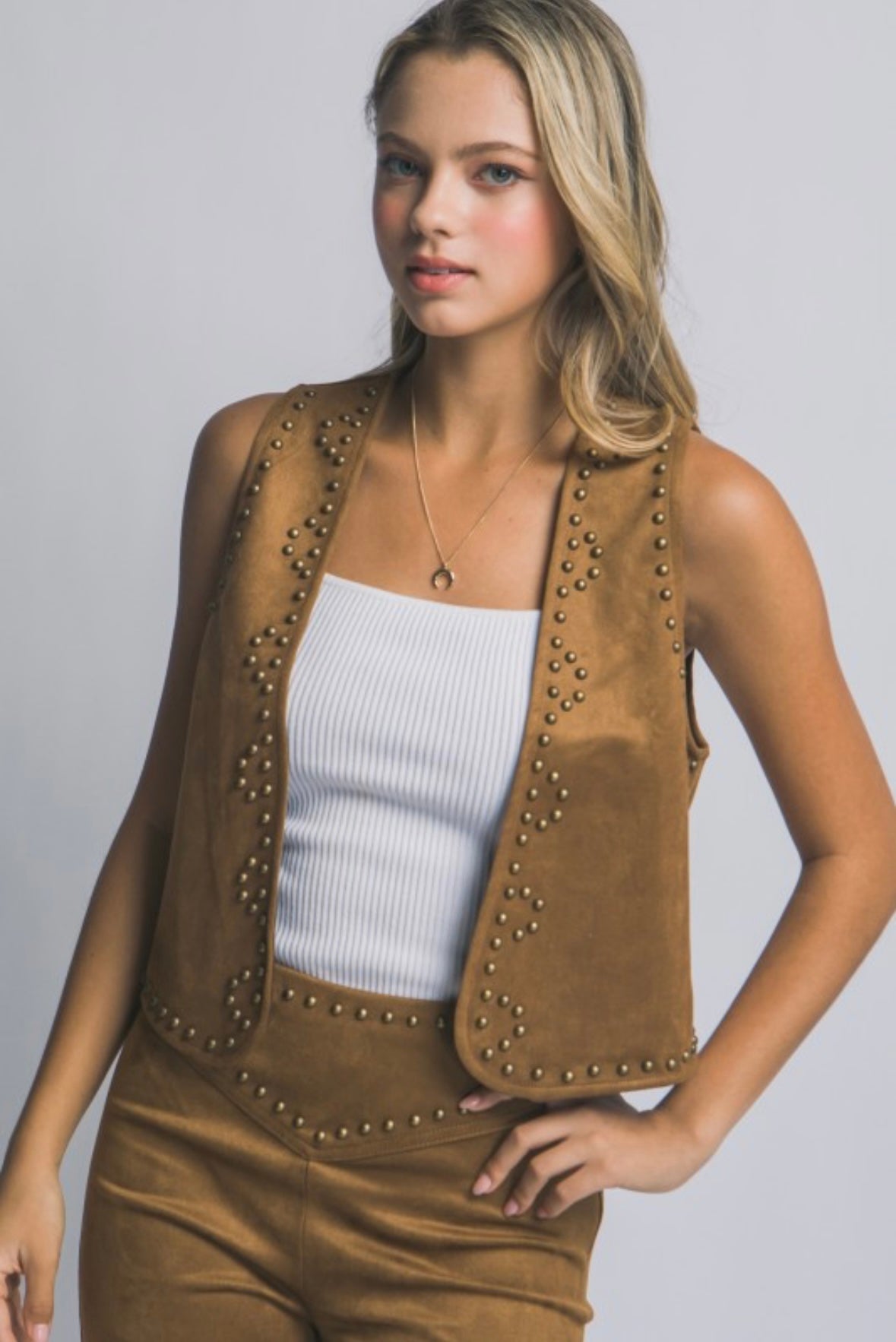 Camel Suede Studded Vest