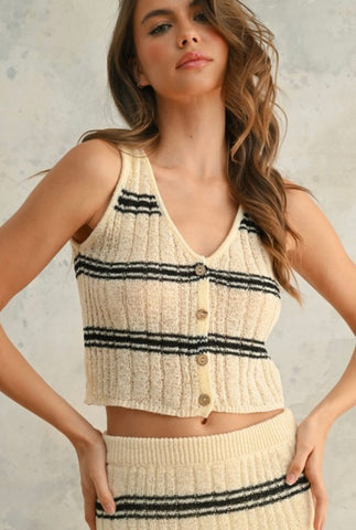 Cream Stripe Crop Vest