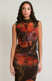 Brown Floral Mesh Top