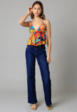 Multicolor Tropical Peplum Top