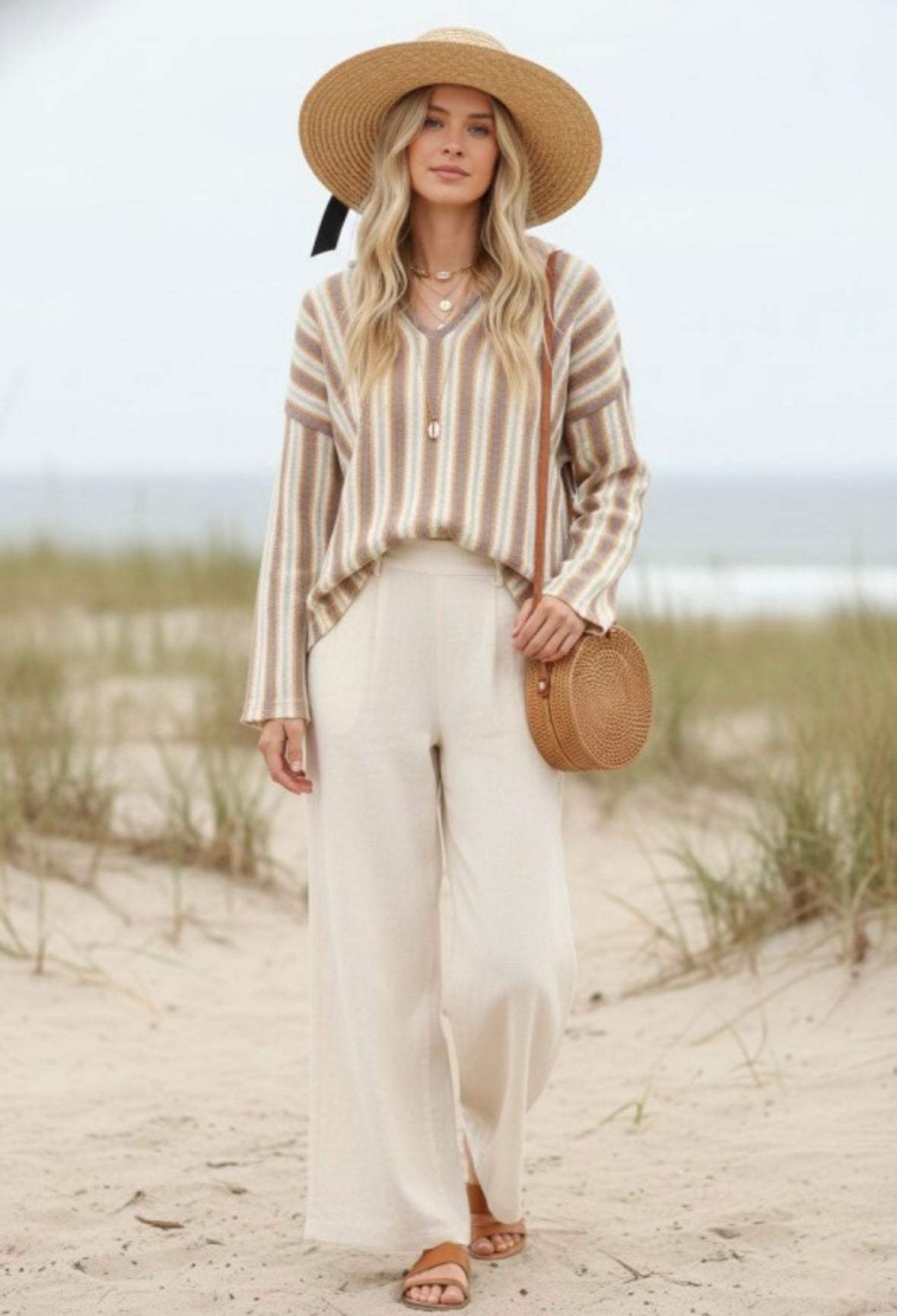 Natural Stripe Hooded Sweater