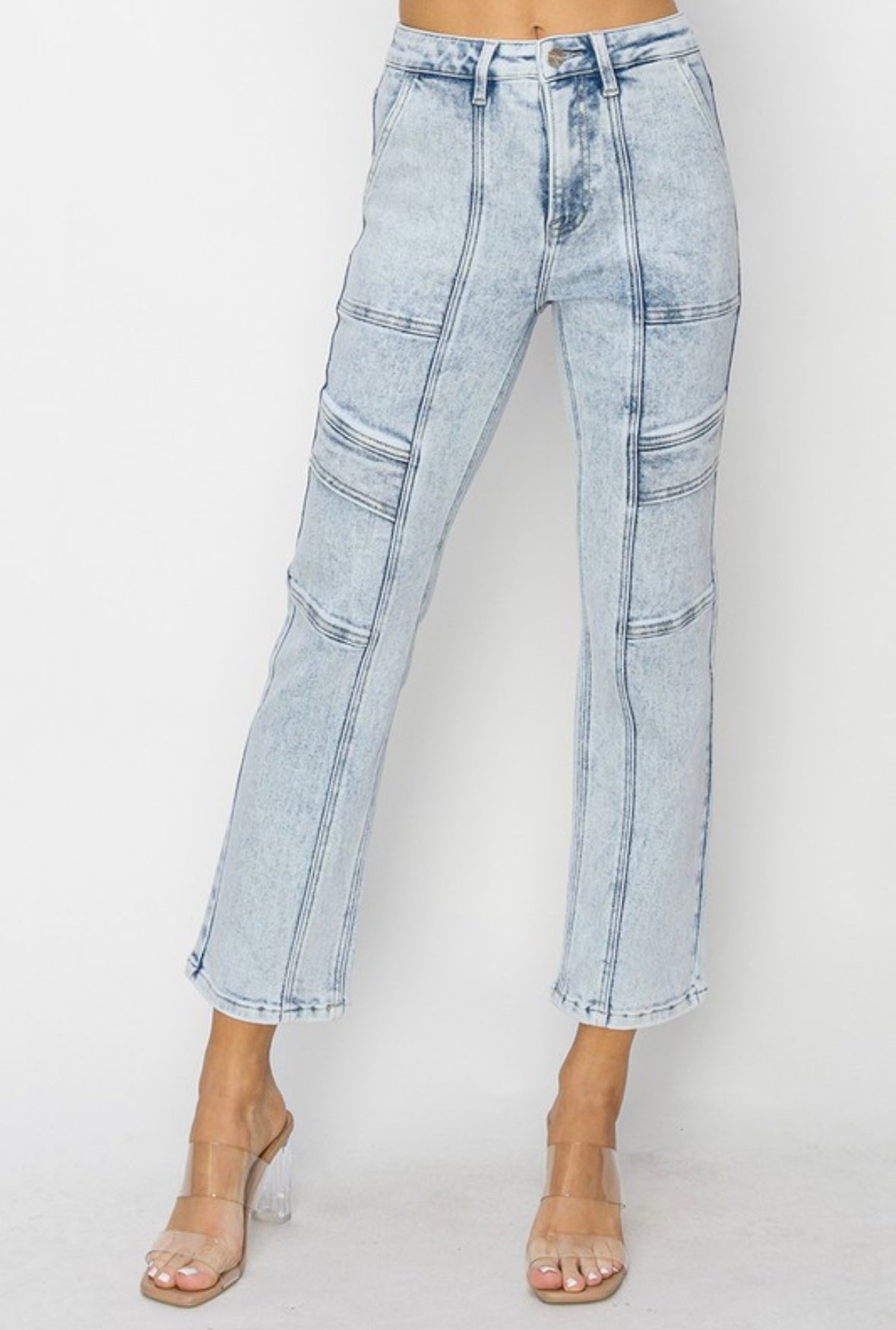 High Rise Crop Stitched Jeans