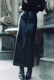 Black Leatherlike Zip Skirt