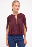 Wine V-Neck Bubble Blouse