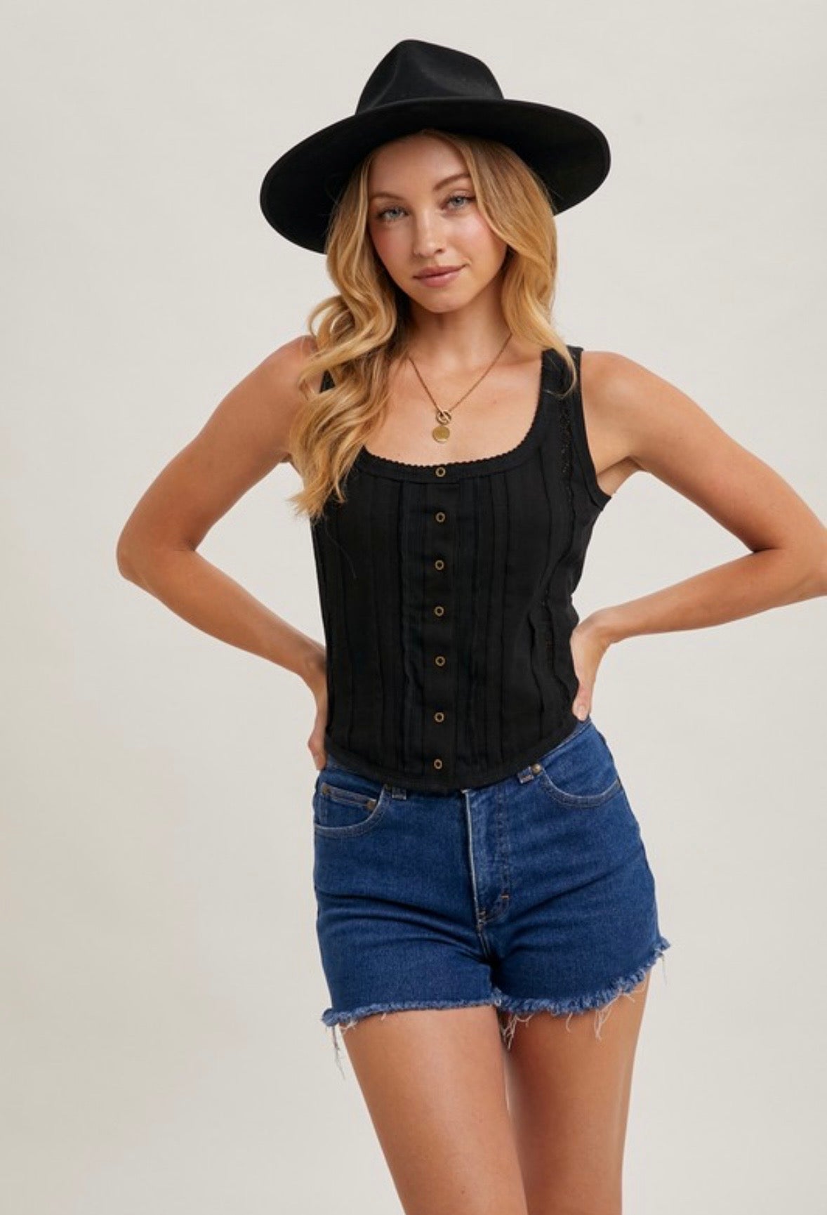 Black Button Down Tank Top