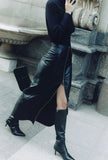 Black Leatherlike Zip Skirt