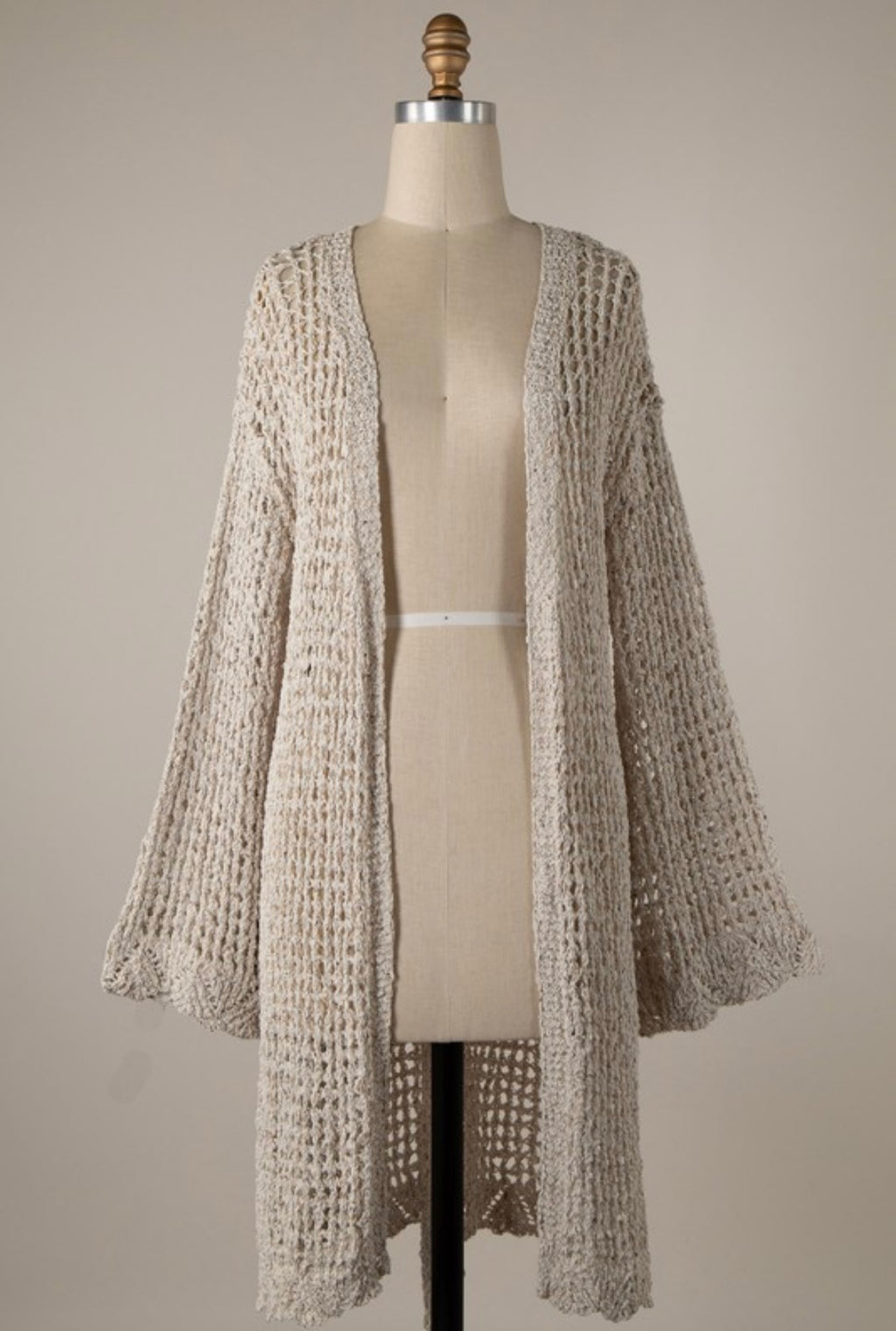 Oatmeal Crochet Belted Cardigan