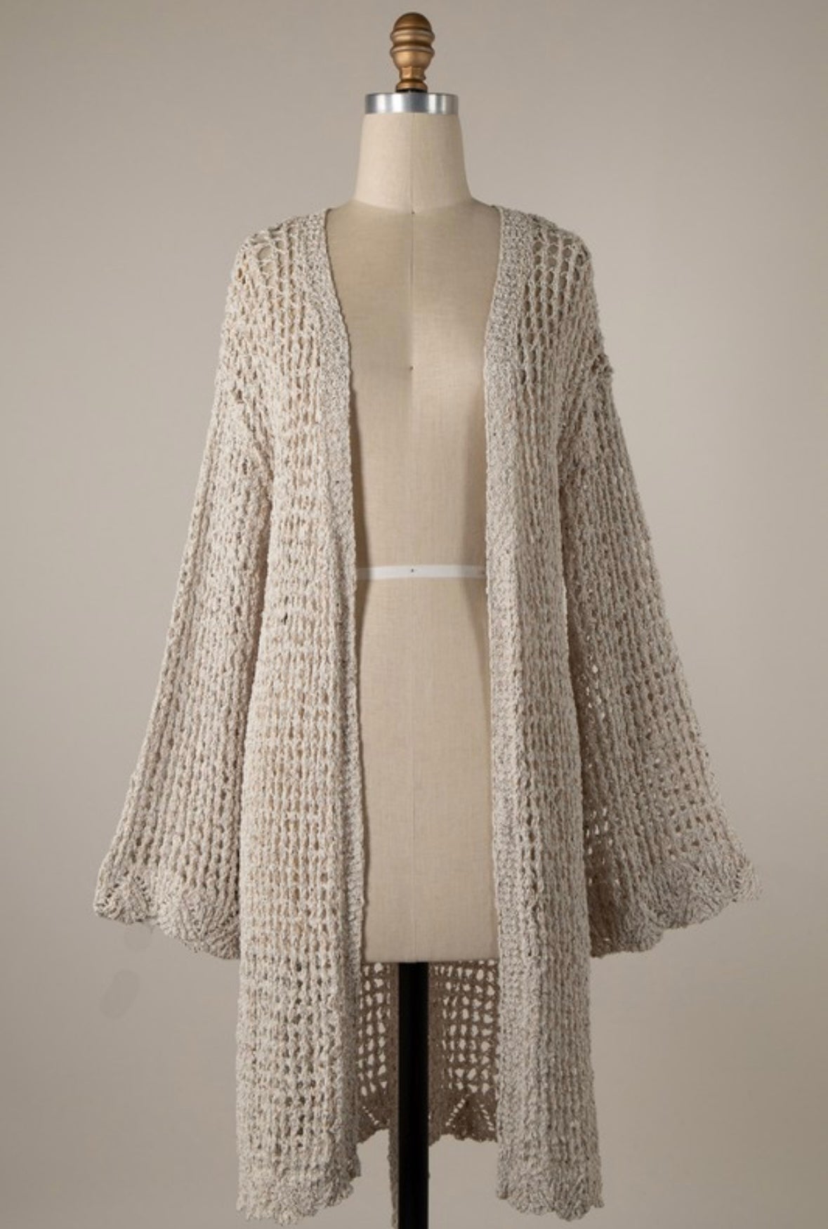 Oatmeal Crochet Belted Cardigan