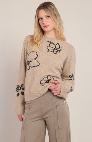 Taupe Floral Sweater