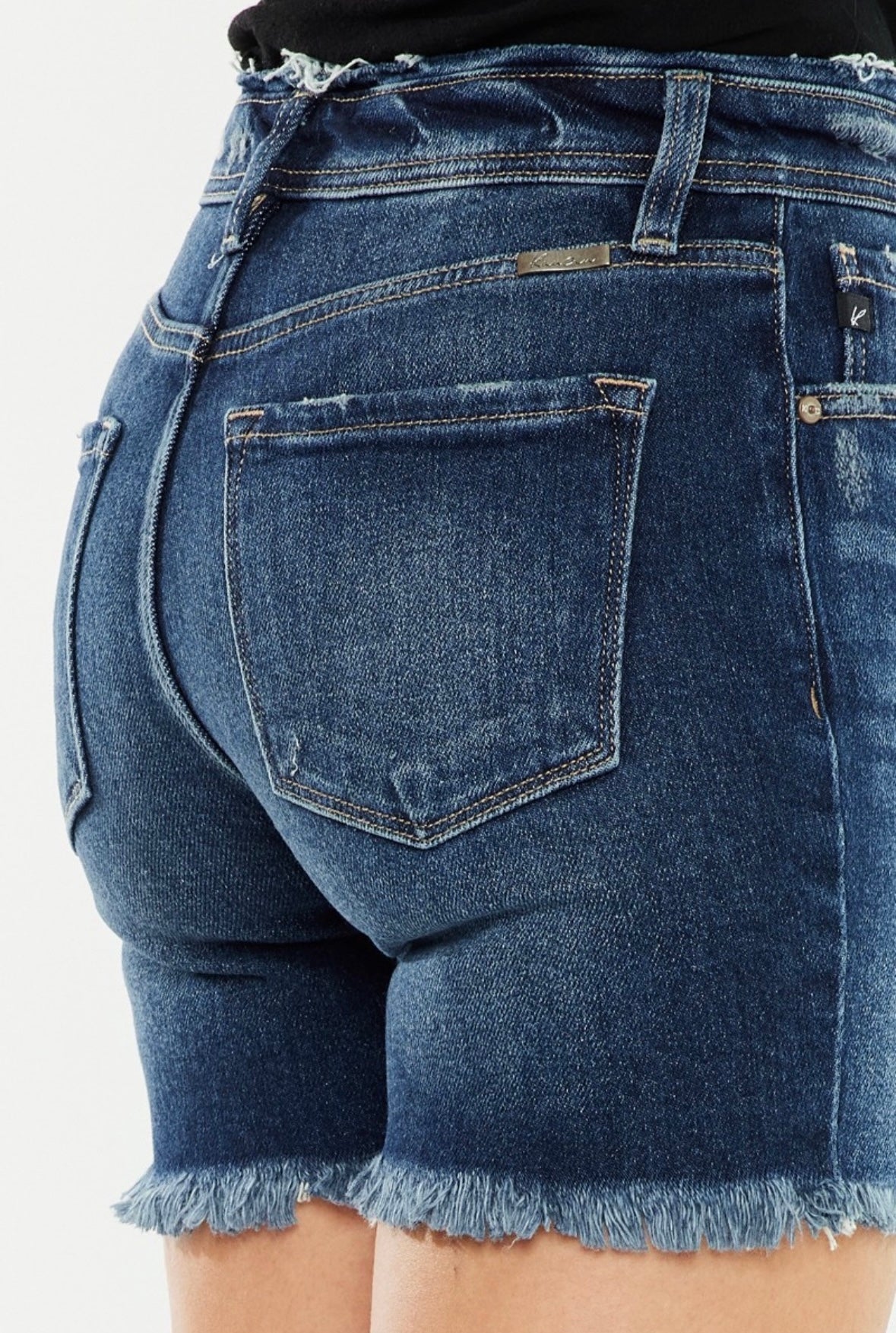 Darkwash Denim Distressed Bermuda Shorts