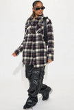Grey Plaid Sherpa Coat