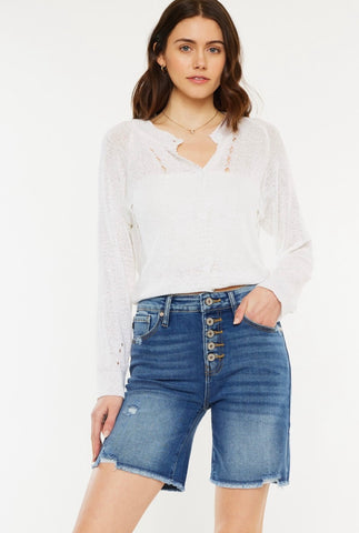 High Rise Button Fly Bermuda Shorts